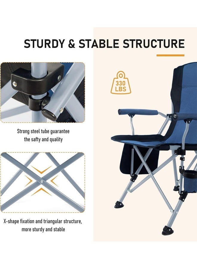 بيوينتي كُرسي تخييم خارجي محمول، خفيف الوزن وقابل للطي، مُصمم لدعم أوزان ثقيلة حتى ١٤٥ كجم، مع مسند ظهر عالٍ ومبطن، ومساند للذراعين تحتوي على حامل للمشروبات، ومرفق معه حقيبة حمل محمولة (أزرق) - Image 5